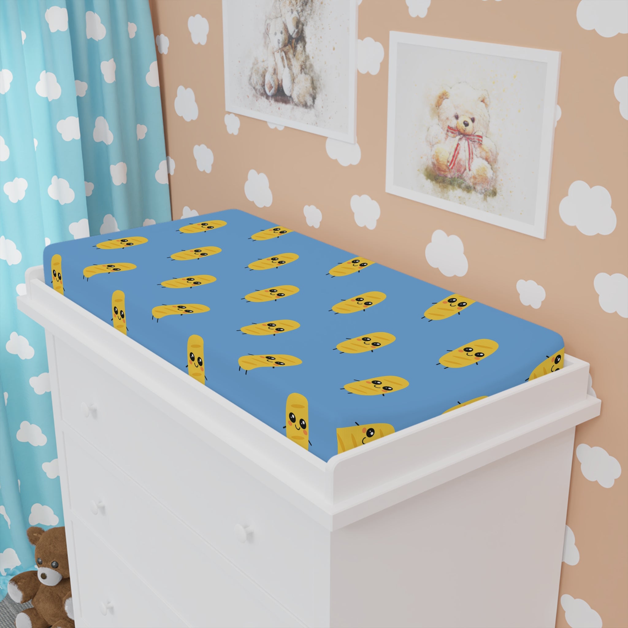 Cute Bagette Baby Changing Pad Cover — Blue