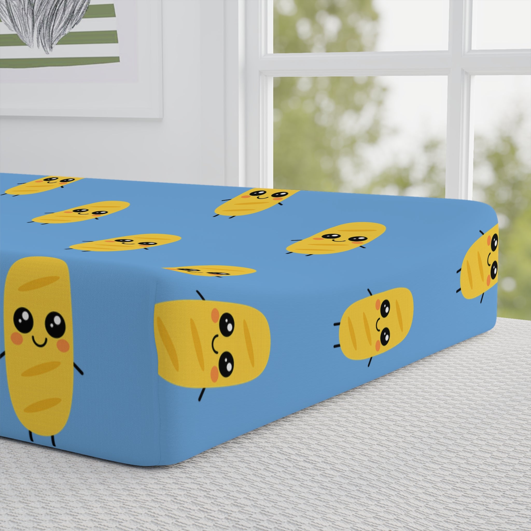 Cute Bagette Baby Changing Pad Cover — Blue